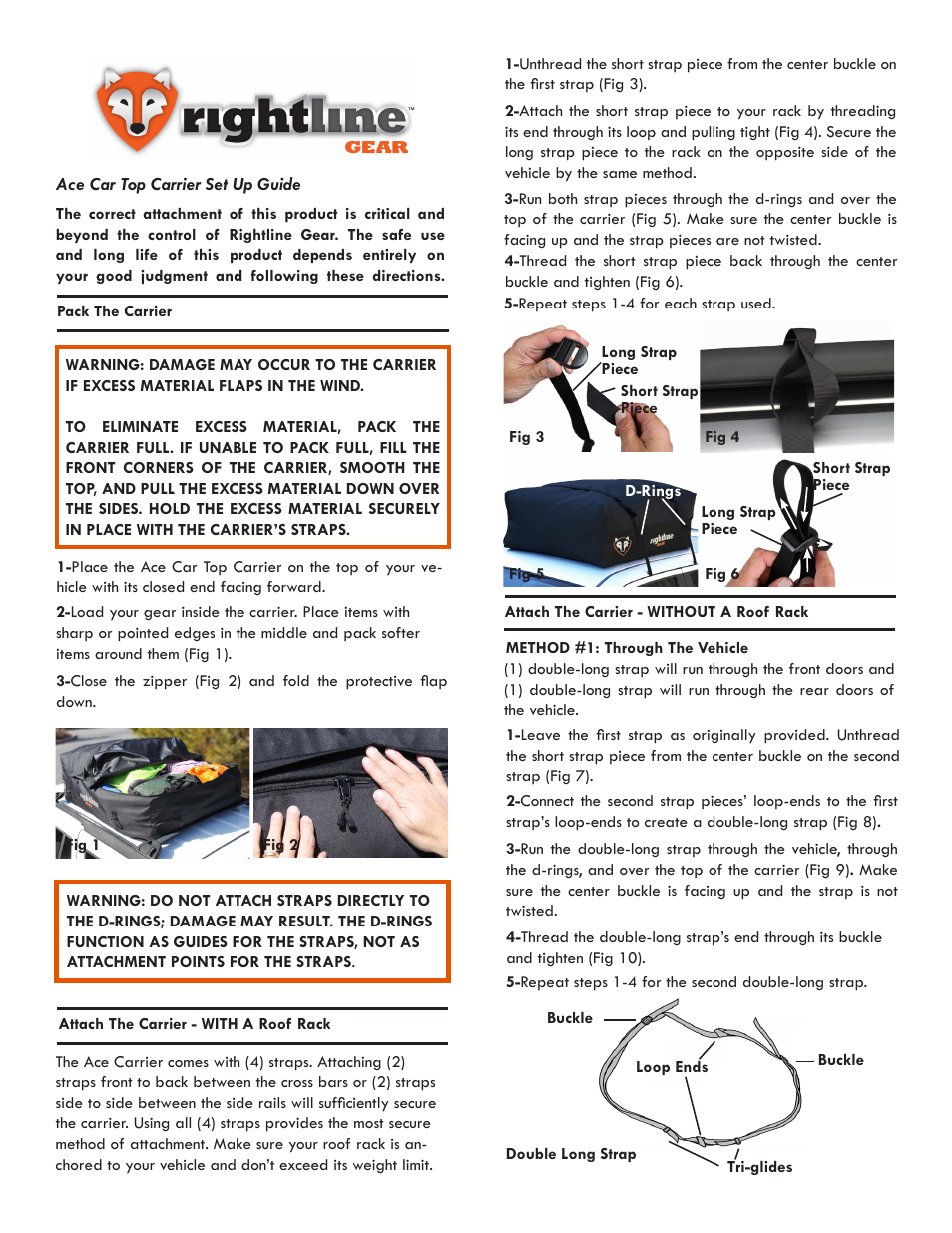 Rightline Gear Ace Car Top Carriers User Manual | 2 pages