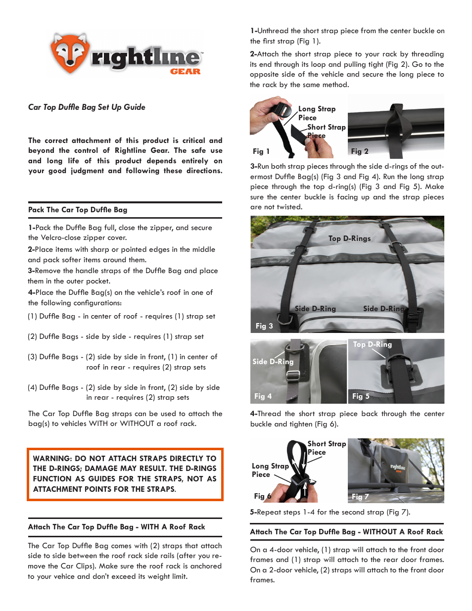 Rightline Gear Car Top Duffle Bags User Manual | 2 pages