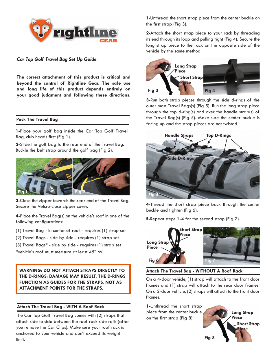 Rightline Gear Car Top Golf Travel Bags User Manual | 2 pages