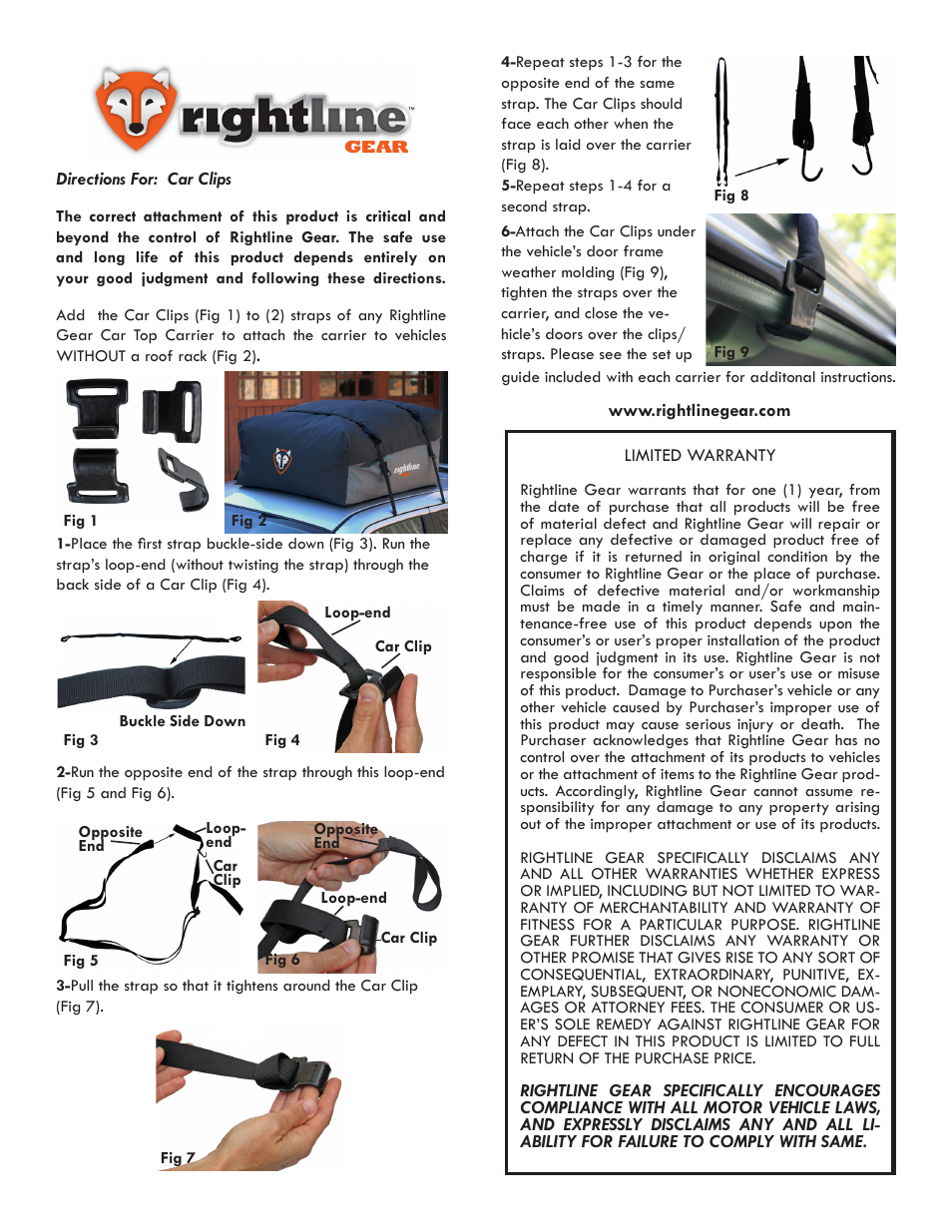 Rightline Gear Car Clips User Manual | 1 page