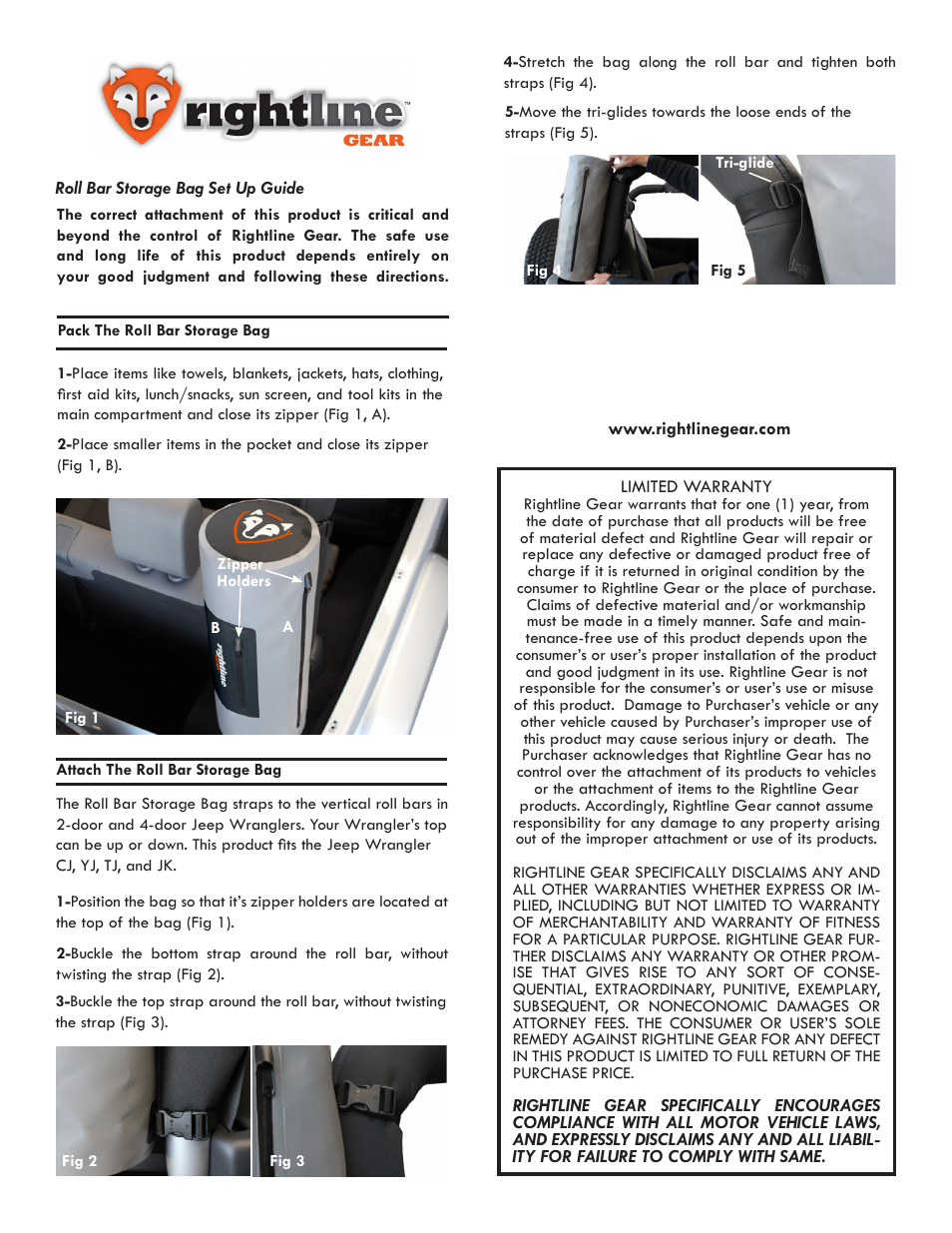 Rightline Gear Jeep Roll Bar Bag User Manual | 1 page