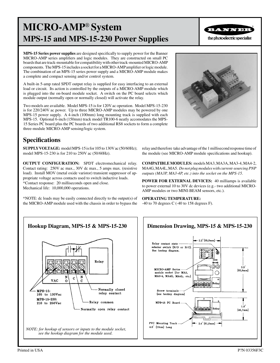 Banner MPS-15-230 User Manual | 2 pages