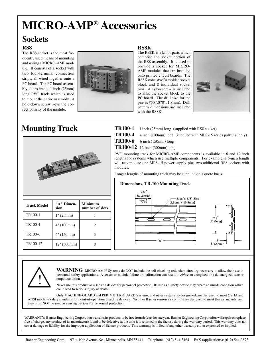 Micro-amp, Accessories, Mounting track | Sockets | Banner MPS-15-230 User Manual | Page 2 / 2