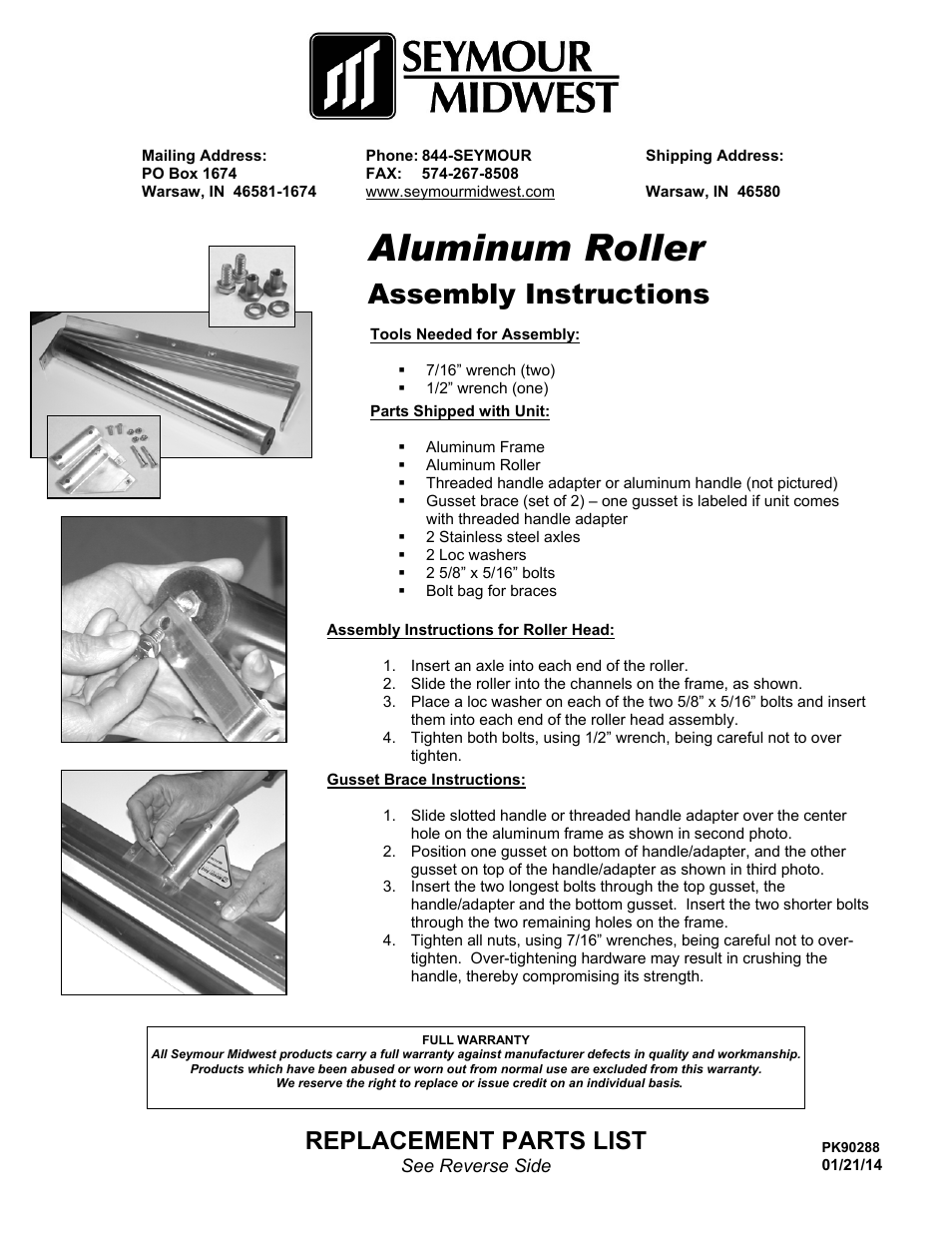 Seymour Midwest Aluminum Roller(PK90288) User Manual | 2 pages