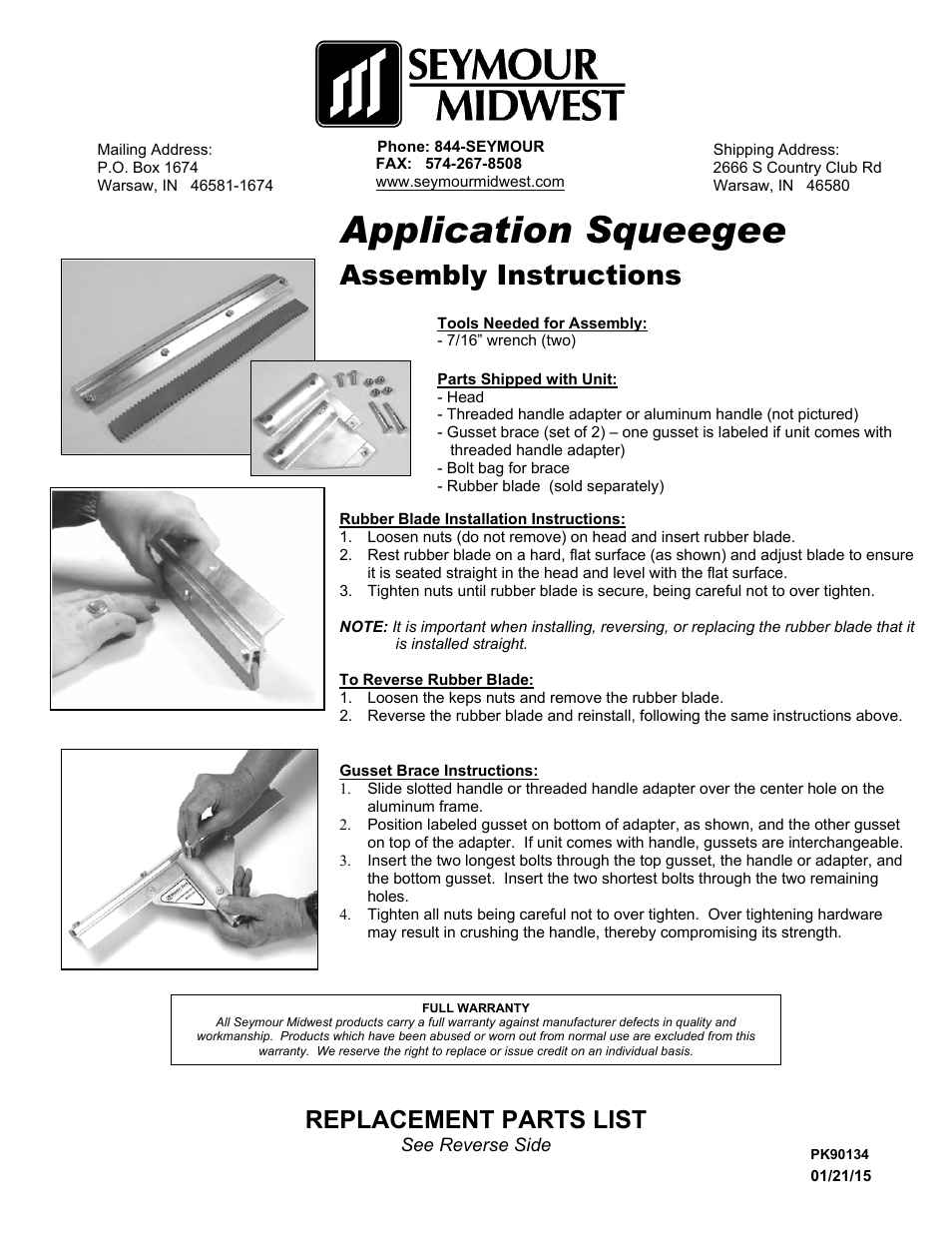 Seymour Midwest Application Squeegee(PK90134) User Manual | 2 pages