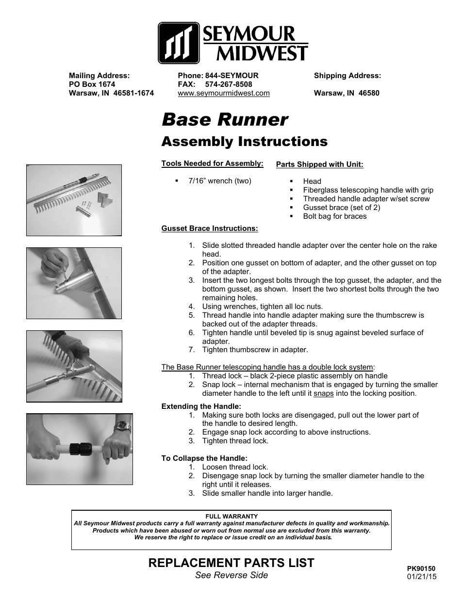 Seymour Midwest Base Runner(PK90150) User Manual | 2 pages