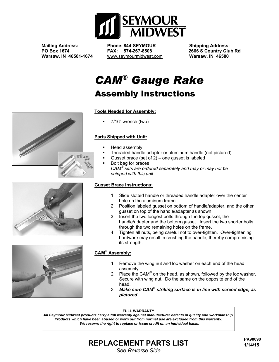 Seymour Midwest CAM® Gauge Rake(PK90090) User Manual | 2 pages