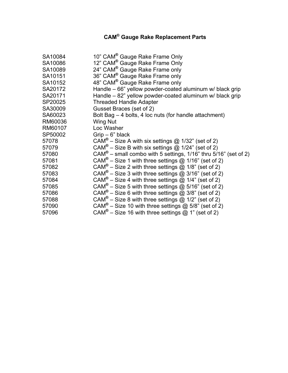 Seymour Midwest CAM® Gauge Rake(PK90090) User Manual | Page 2 / 2
