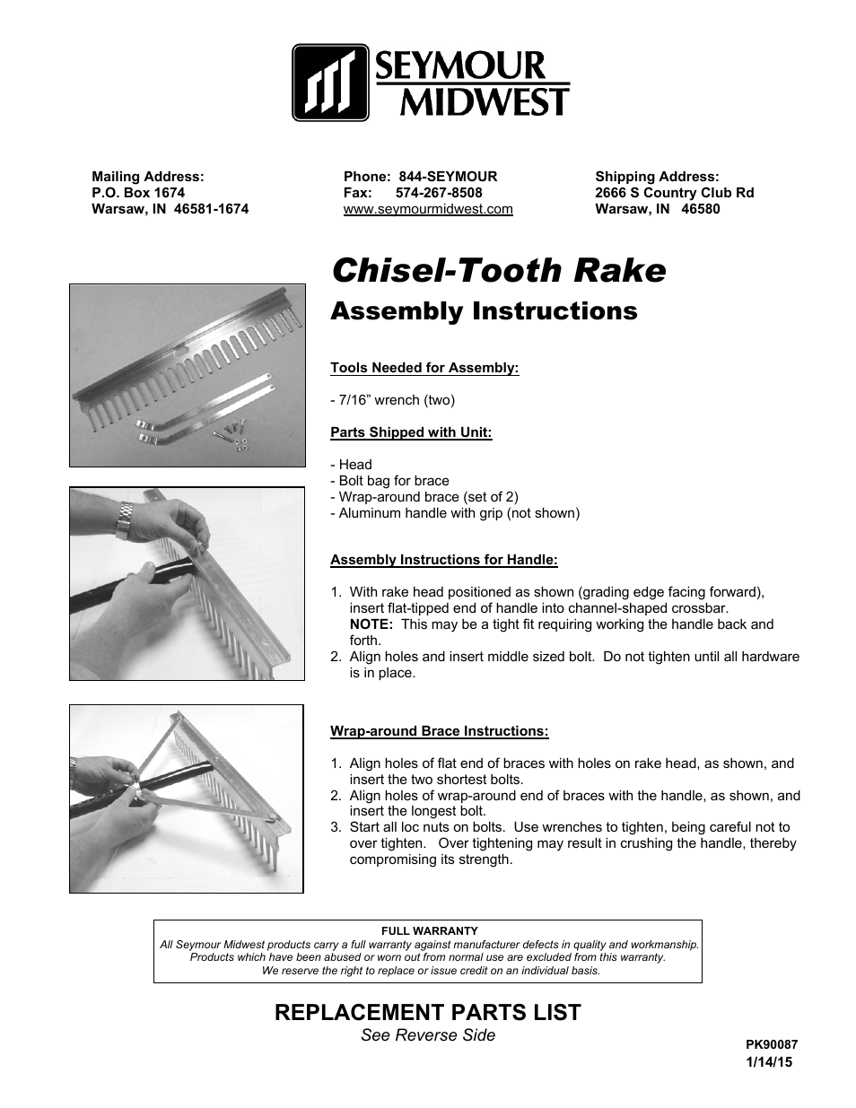 Seymour Midwest Chisel-Tooth Rake(PK90087) User Manual | 2 pages