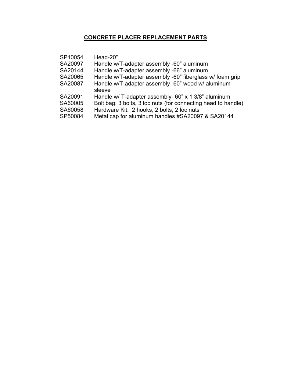 Seymour Midwest Concrete Placer(PK90179) User Manual | Page 2 / 2