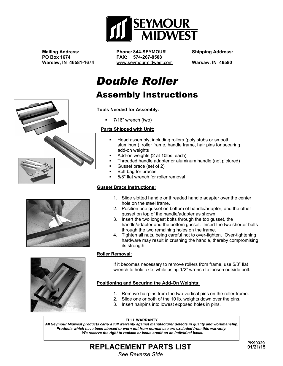 Seymour Midwest Double Roller(PK90329) User Manual | 2 pages