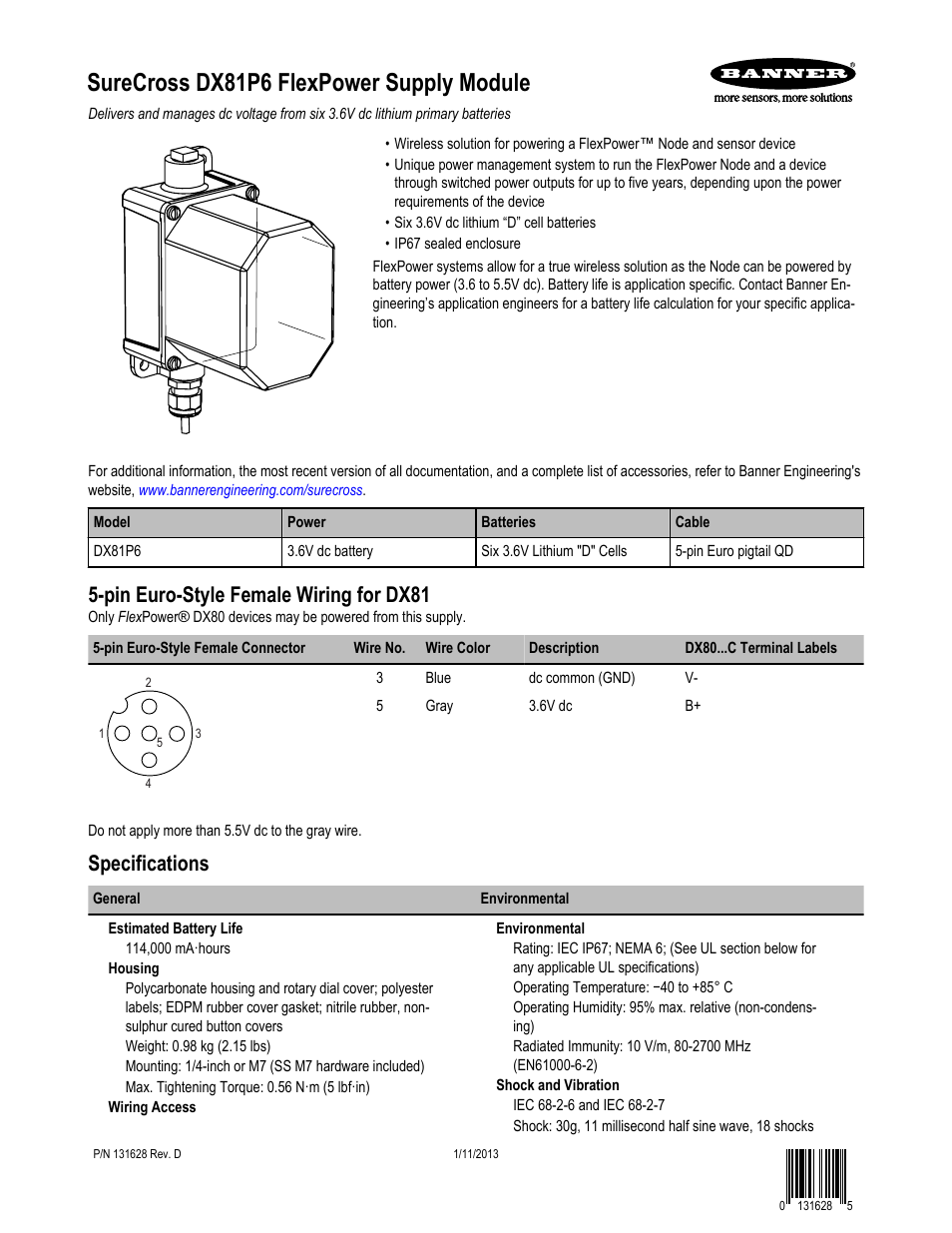 Banner FlexPower DX81P6 User Manual | 2 pages
