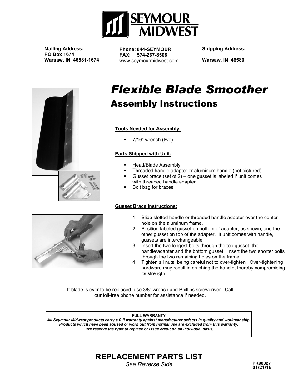 Seymour Midwest Flexible Blade Smoother(PK90327) User Manual | 2 pages