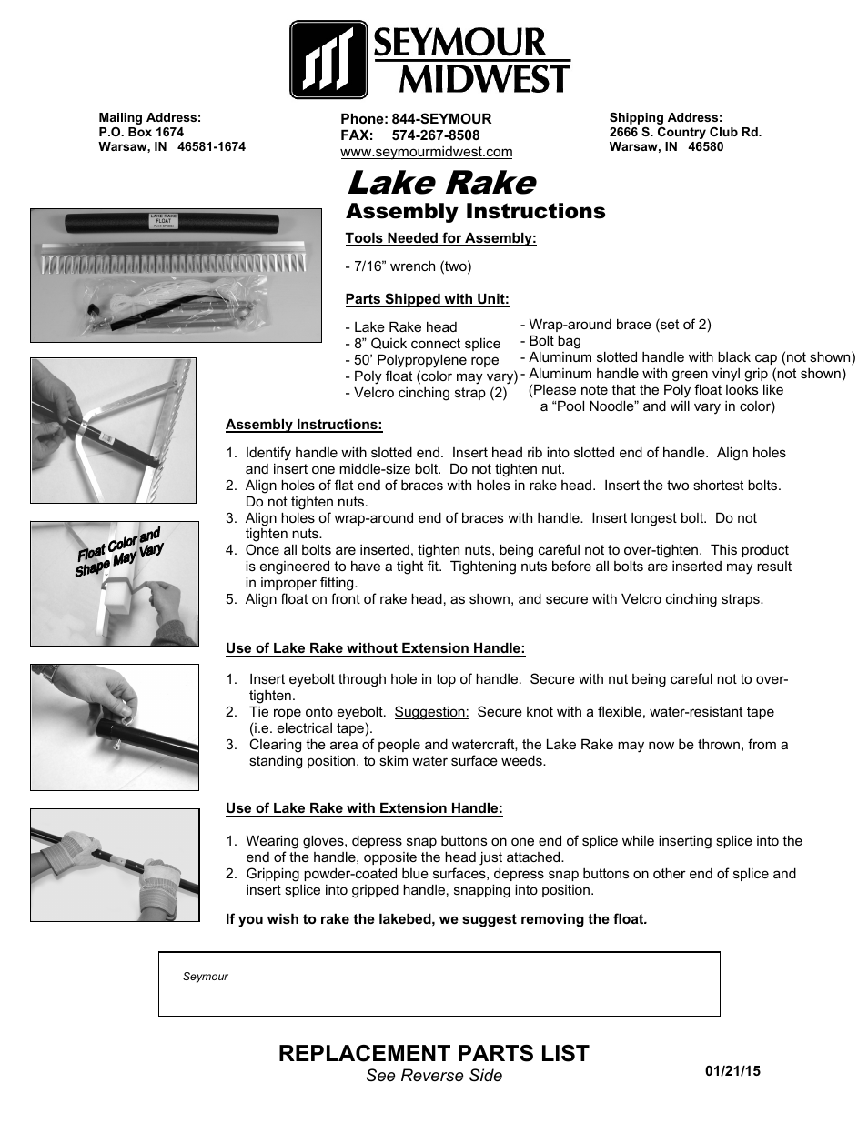 Seymour Midwest Lake Rake(PK90089) User Manual | 2 pages