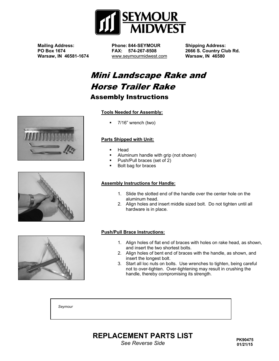 Seymour Midwest Mini Landscape Rake(PK90475) User Manual | 2 pages