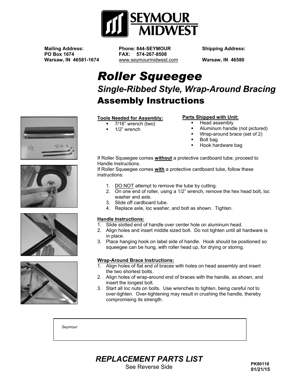 Seymour Midwest Roller Squeegee, Single Ribbed(PK90118) User Manual | 2 pages