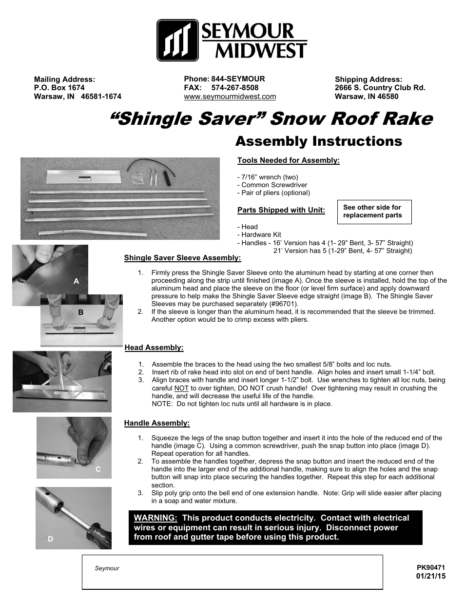 Seymour Midwest Shingle Saver Snow Roof Rake(PK90471) User Manual | 2 pages