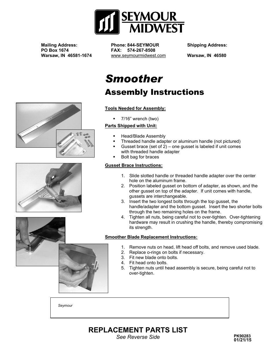 Seymour Midwest Smoother(PK90283) User Manual | 2 pages