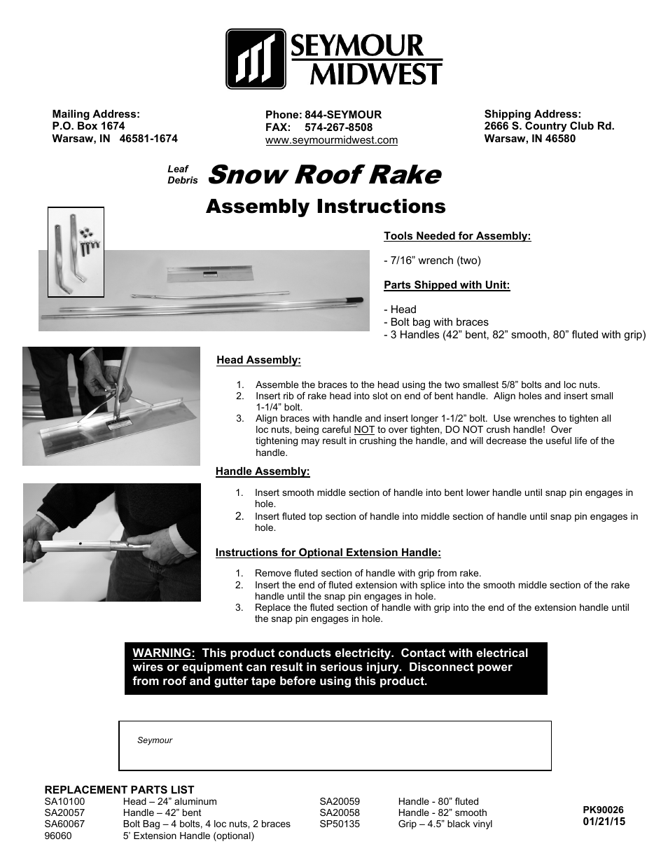 Seymour Midwest Snow Roof Rake, 3 Handles(PK90026) User Manual | 1 page