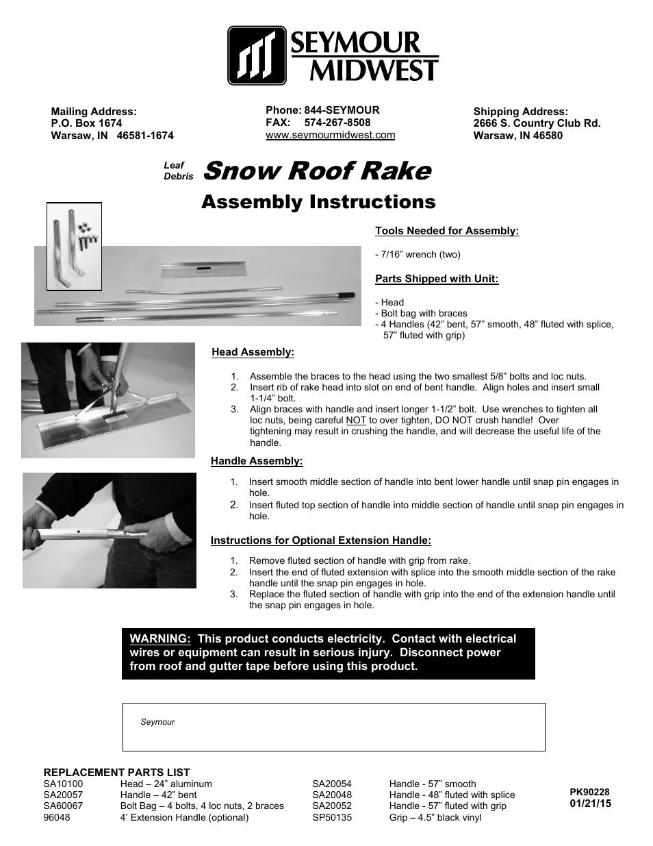 Seymour Midwest Snow Roof Rake, 4 Handles(PK90228) User Manual | 1 page