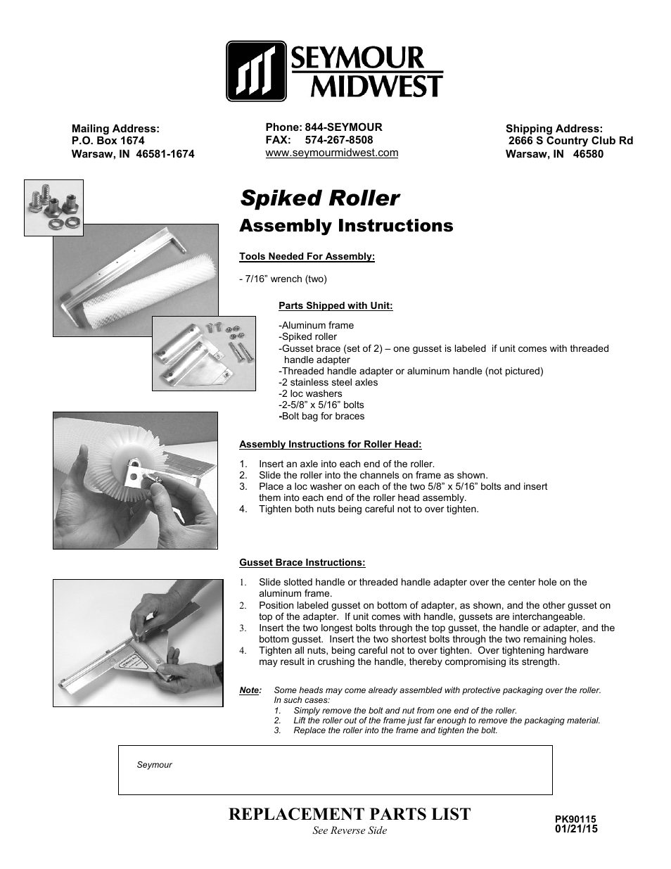 Seymour Midwest Spiked Roller(PK90115) User Manual | 2 pages