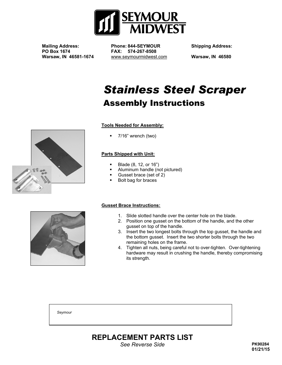 Seymour Midwest Stainless Steel Scraper(PK90284) User Manual | 2 pages