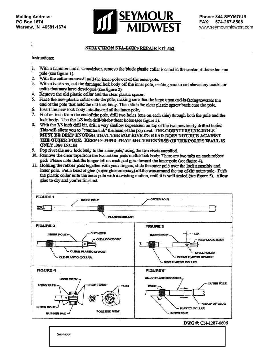 Seymour Midwest Structron® STA-LOK® Repair Kit(STR-662) User Manual | 1 page