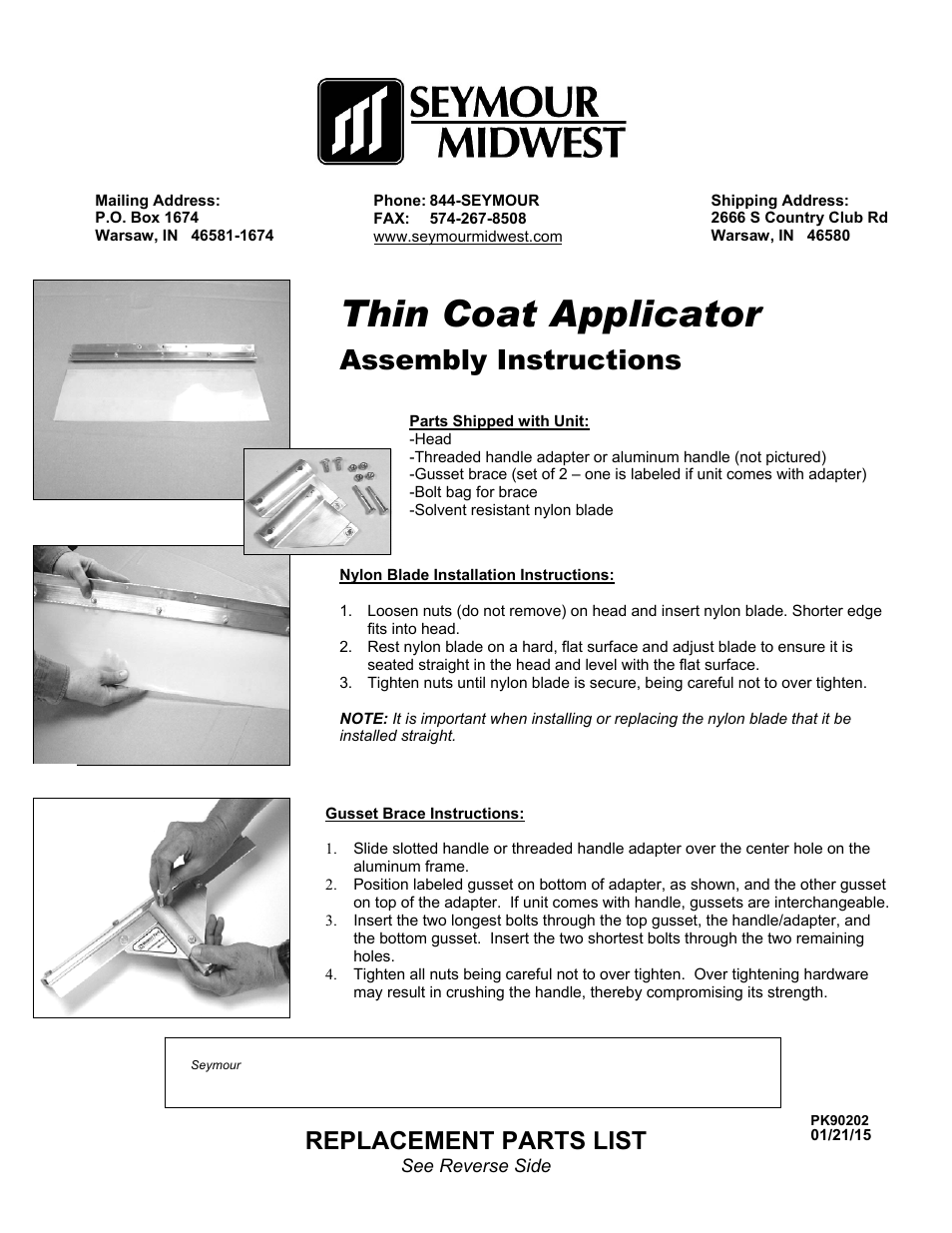 Seymour Midwest Thin Coat Applicator(PK90202) User Manual | 2 pages