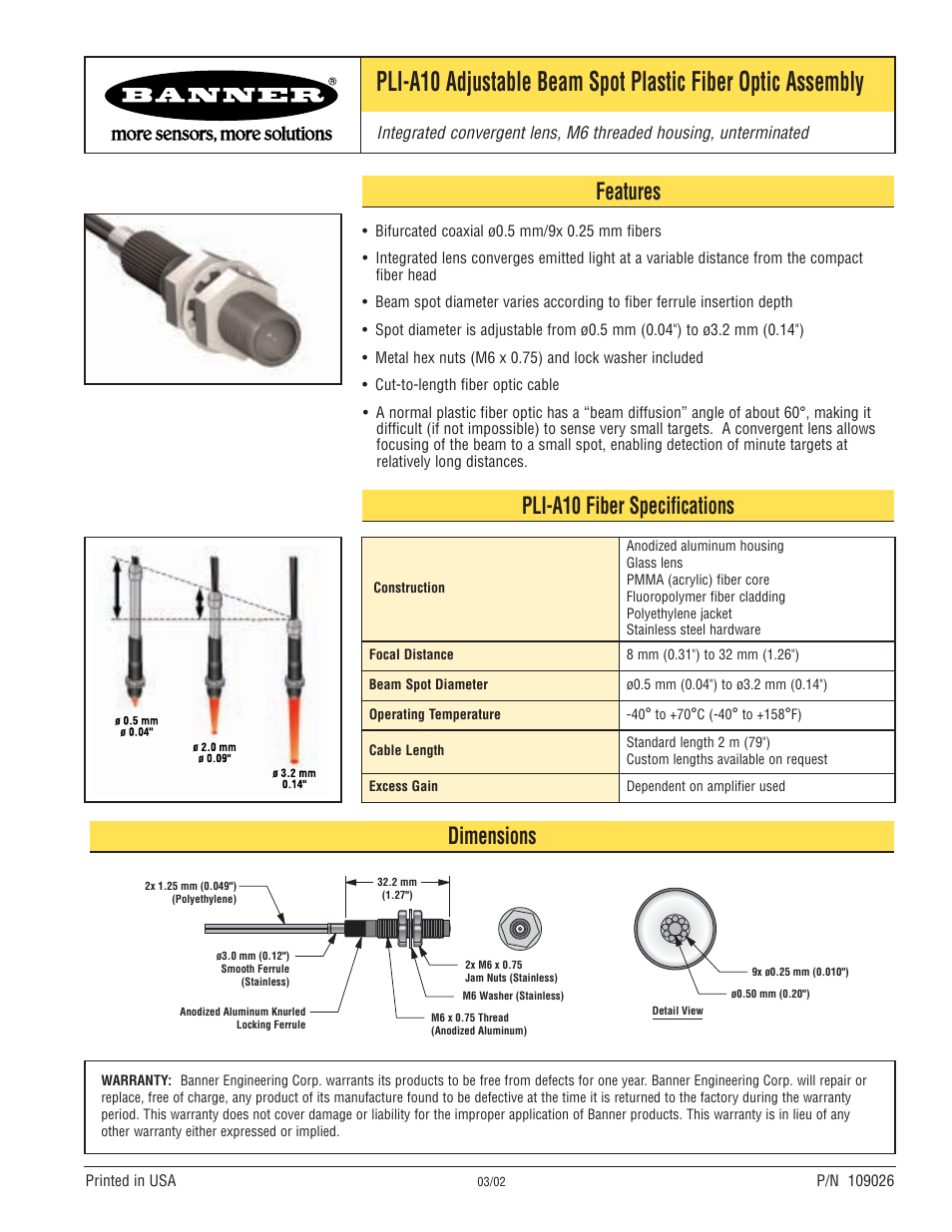 Banner PLI-A10 User Manual | 1 page