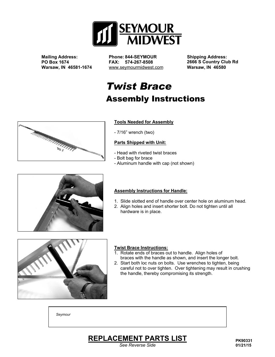 Seymour Midwest Twist Bracing(PK90331) User Manual | 2 pages