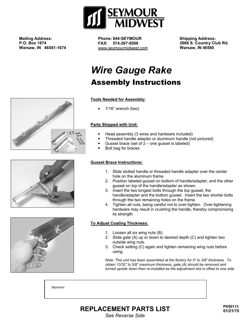 Seymour Midwest Wire Gauge Rake(PK90113) User Manual | 2 pages