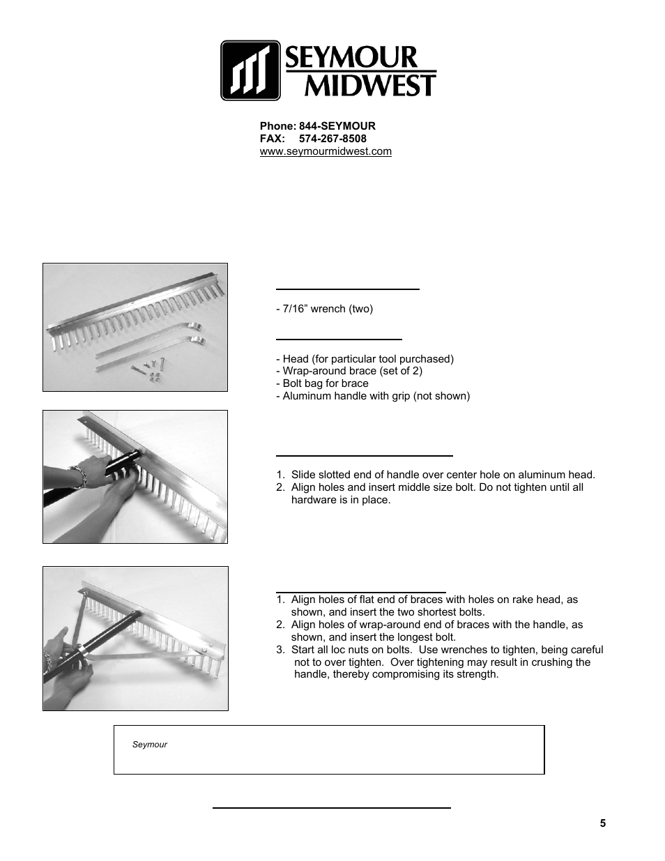 Seymour Midwest Wrap-Around Bracing(PK90109) User Manual | 2 pages