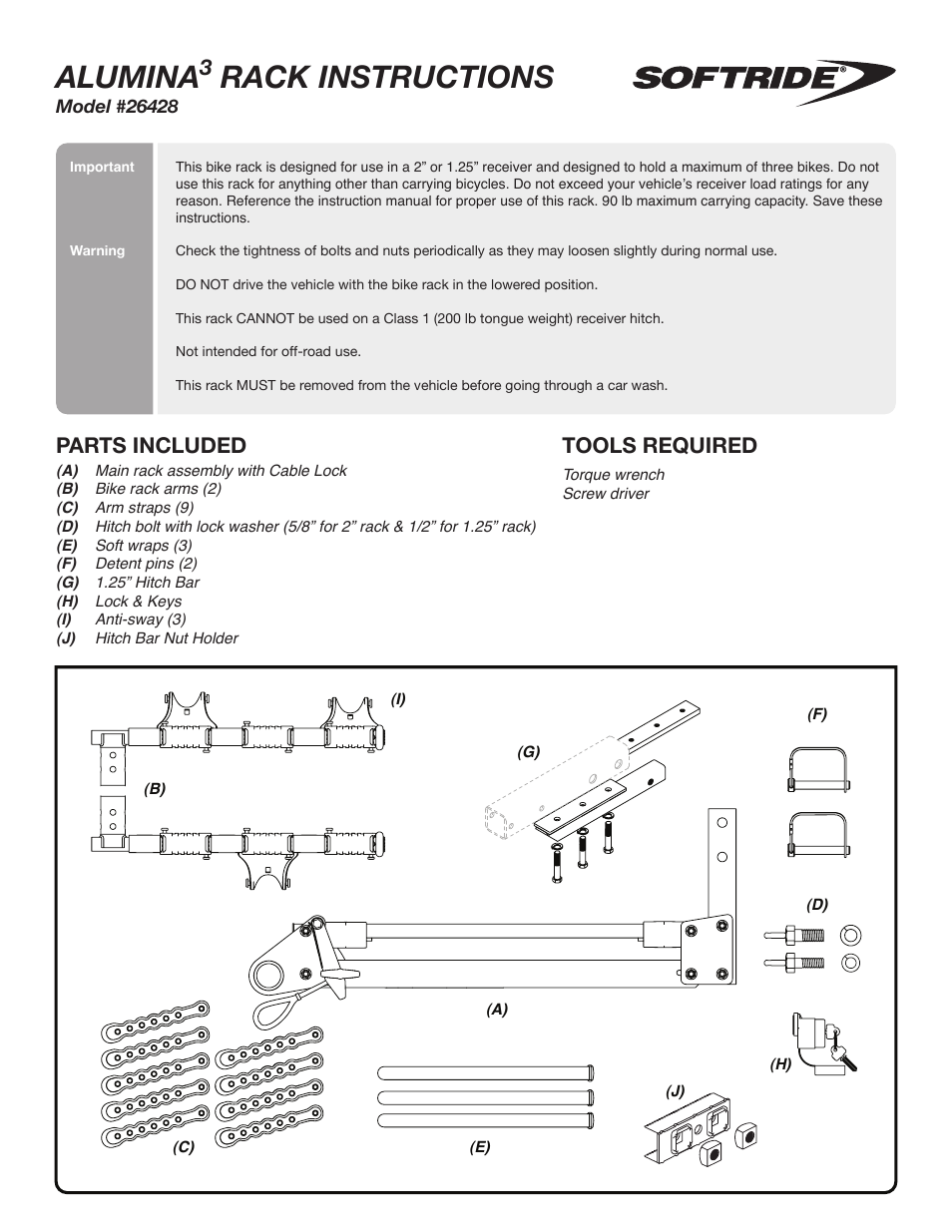 Softride 26428 Alumina 3 bike rack (Lightest) User Manual | 4 pages
