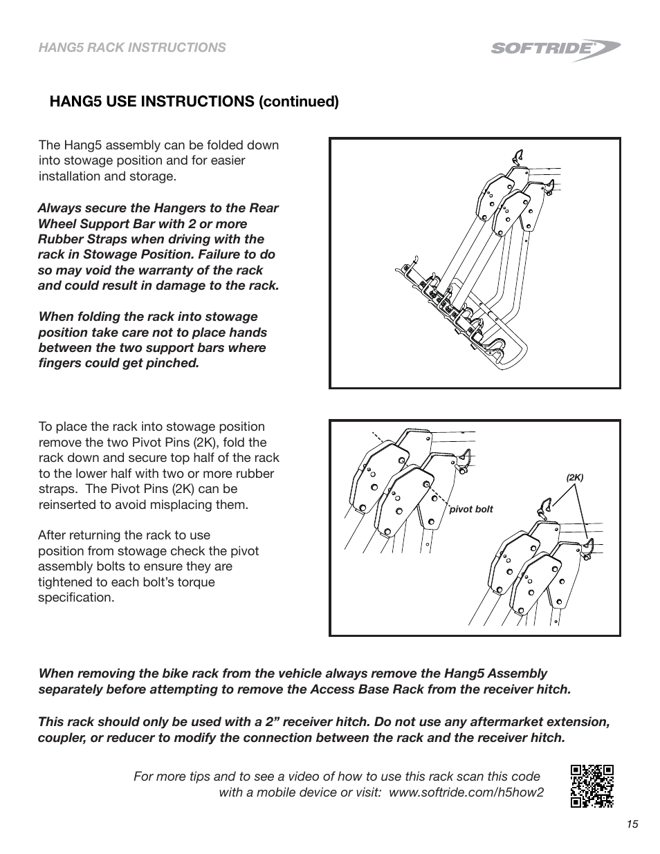 Hang5 use instructions (continued) | Softride 26496 Hang5 bike rack (New) User Manual | Page 15 / 15