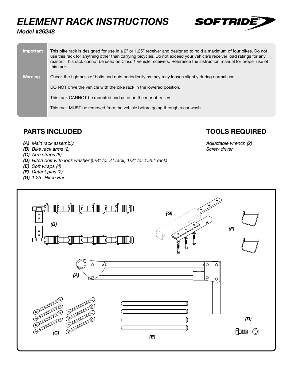 Softride 26248 Element 4 bike rack User Manual | 14 pages