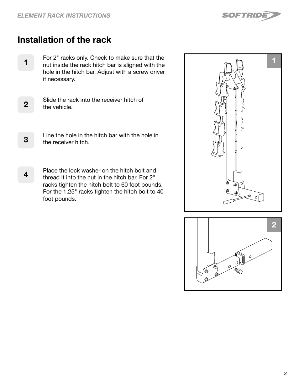 Installation of the rack | Softride 26248 Element 4 bike rack User Manual | Page 3 / 14