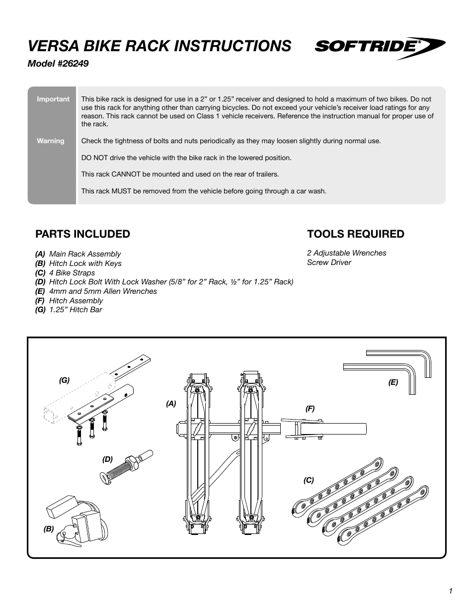 Softride 26249 Versa 2 bike rack User Manual | 18 pages