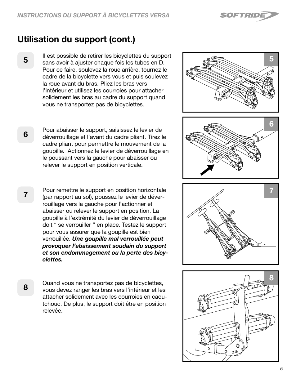 Utilisation du support (cont.) | Softride 26249 Versa 2 bike rack User Manual | Page 13 / 18