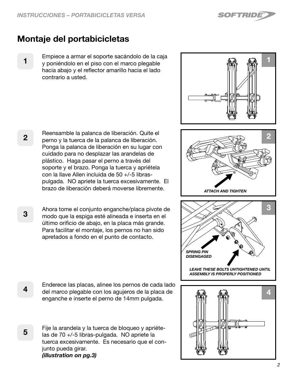 Montaje del portabicicletas | Softride 26249 Versa 2 bike rack User Manual | Page 15 / 18