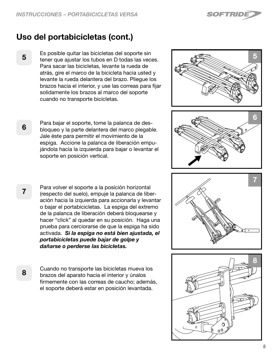 Uso del portabicicletas (cont.) | Softride 26249 Versa 2 bike rack User Manual | Page 18 / 18