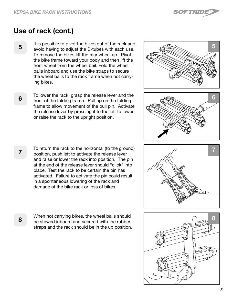 Use of rack (cont.) | Softride 26249 Versa 2 bike rack User Manual | Page 5 / 18