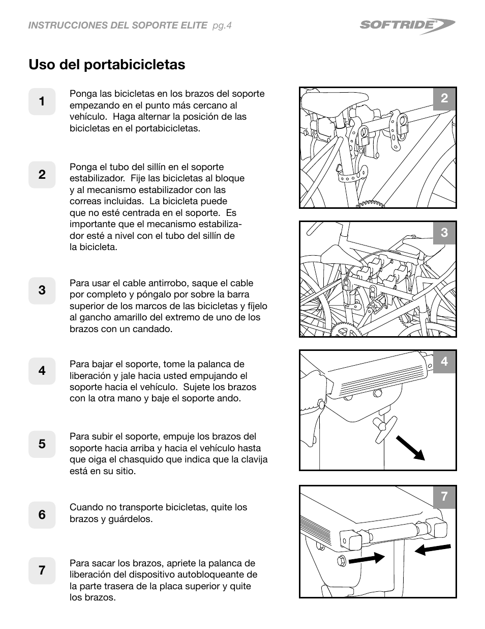 Uso del portabicicletas | Softride Elite 4 bike rack User Manual | Page 12 / 14