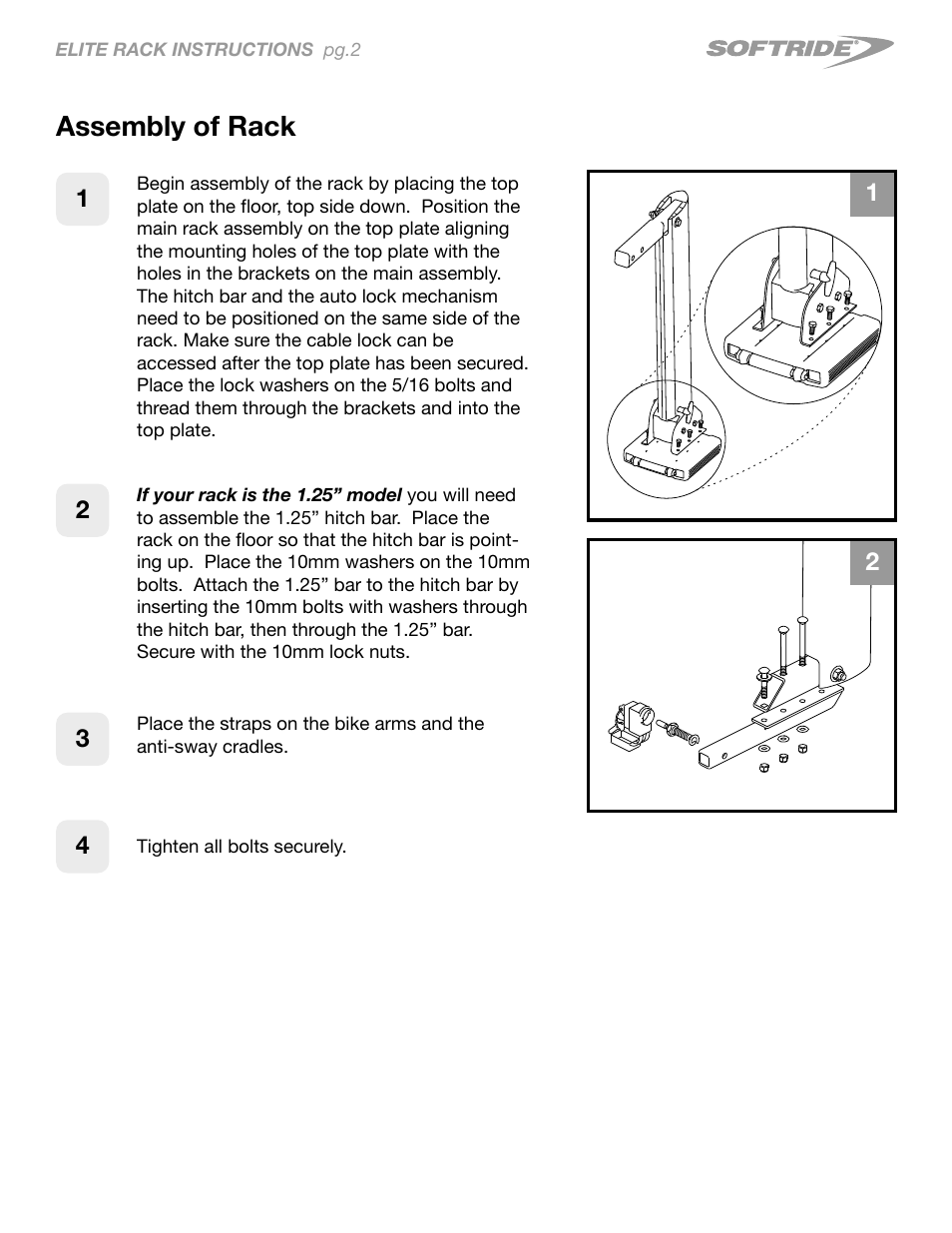 Assembly of rack | Softride Elite 4 bike rack User Manual | Page 2 / 14