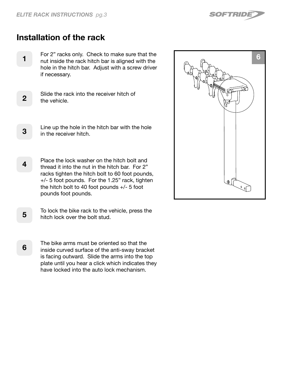 Installation of the rack | Softride Elite 4 bike rack User Manual | Page 3 / 14