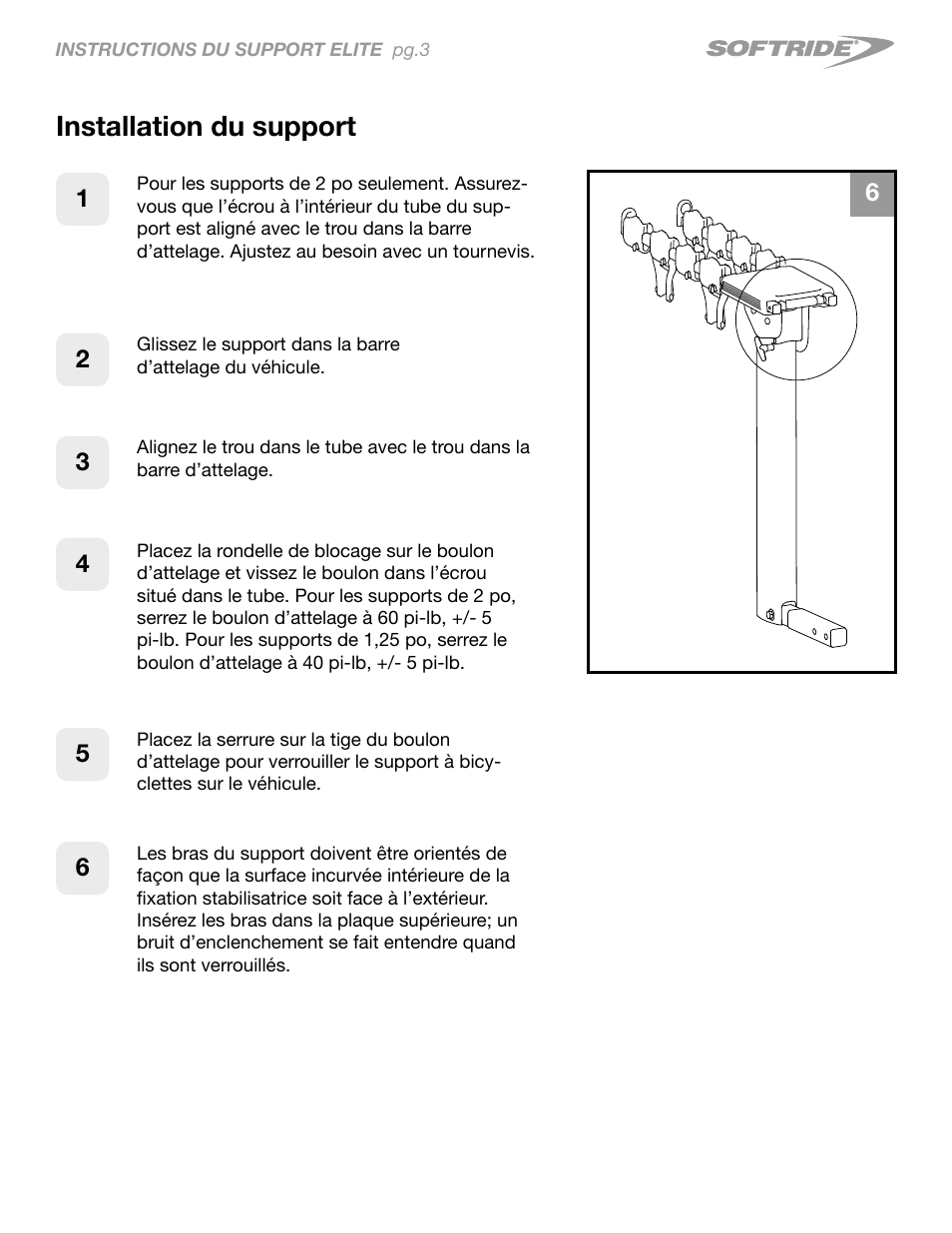 Installation du support | Softride Elite 4 bike rack User Manual | Page 7 / 14