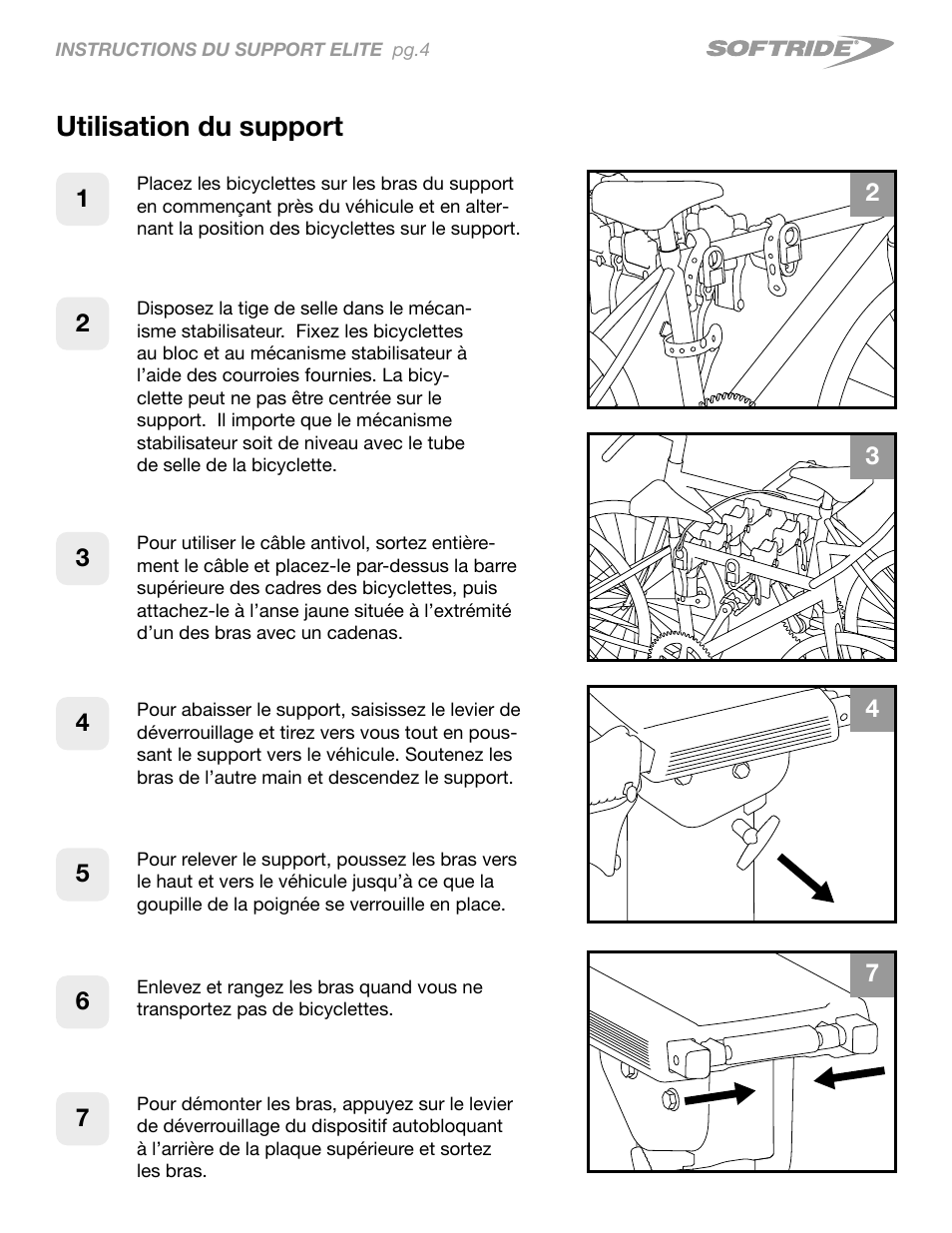 Utilisation du support | Softride Elite 4 bike rack User Manual | Page 8 / 14