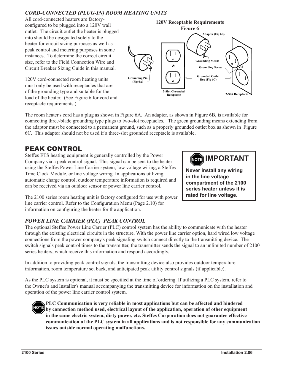 Important, Peak control | Steffes 2106 Owner & Installers Manual User Manual | Page 13 / 28