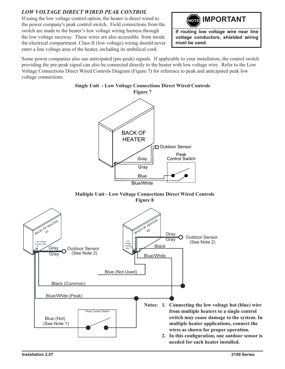 Important, Low voltage direct wired peak control, Back of heater | Steffes 2106 Owner & Installers Manual User Manual | Page 14 / 28