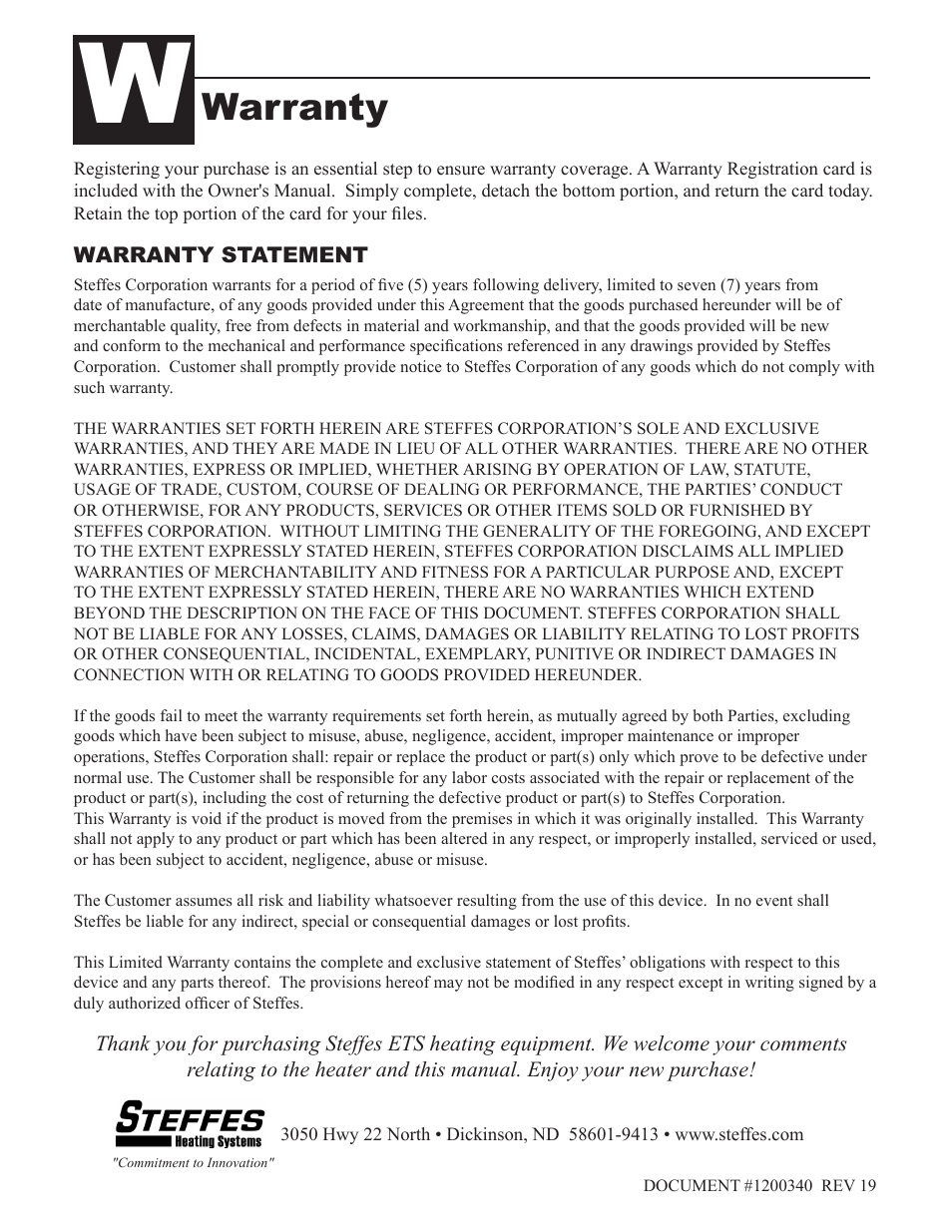 Warranty | Steffes 2106 Owner & Installers Manual User Manual | Page 28 / 28