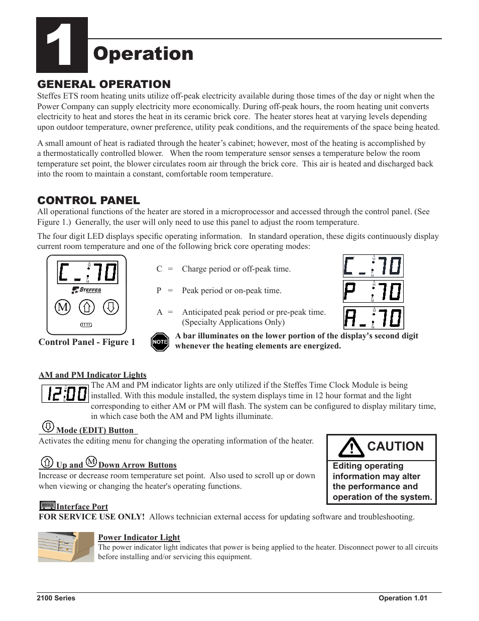 Operation, Caution, General operation | Control panel | Steffes 2106 Owner & Installers Manual User Manual | Page 5 / 28